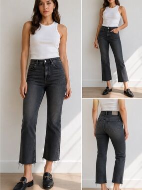 Everlane Womens The Kick Crop Jeans High-Rise Frayed Raw Hem Faded Black Wash 27